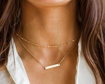 Personalized Bar Necklace | Initial Bar Necklace | Gold Name Bar | Layer Necklace Set | Monogram Necklace, Name Necklace, Personalize Choker