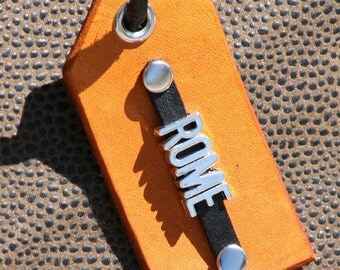 Leather Luggage Tag ~ Metal Font ~ Personalized ~ Initials or Name ~ 1 Tag ~