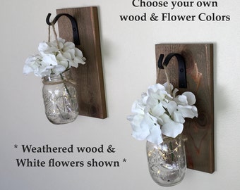 Mason Jar Wall Sconce, Lighted Sconce, Rustic Home Decor, Mason Jar Wall Sconce Set, Mason Jar Wall Decor, Mason Jar Decor, Farmhouse Decor
