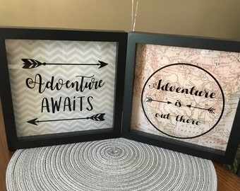Adventure Awaits Shadow Box - Adventure is Out There Shadow Box - Adventure Shadow Box - Adventure Picture Frame - Adventure Home Decor