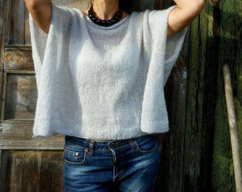 Pearl Oversize Mohair Sweater, Handknit Sweater, Grey Loose Pullover, Trendy Knit Sweater, One Size Sweater, Stylish Poncho, Mohair Ponhco