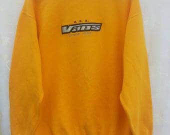 Great!!Vtg VANS Sweatshirt// Yellow Sweatshirt// Skateboard Brand// Vans Spellout Embroidered// Size M// Powell Dog Town Bitch