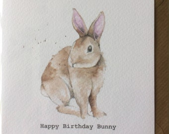 Happy Birthday Bunny Card taken from an Original Watercolour / Notelets / Birthday Cards / Thank you Cards / Blank Cards