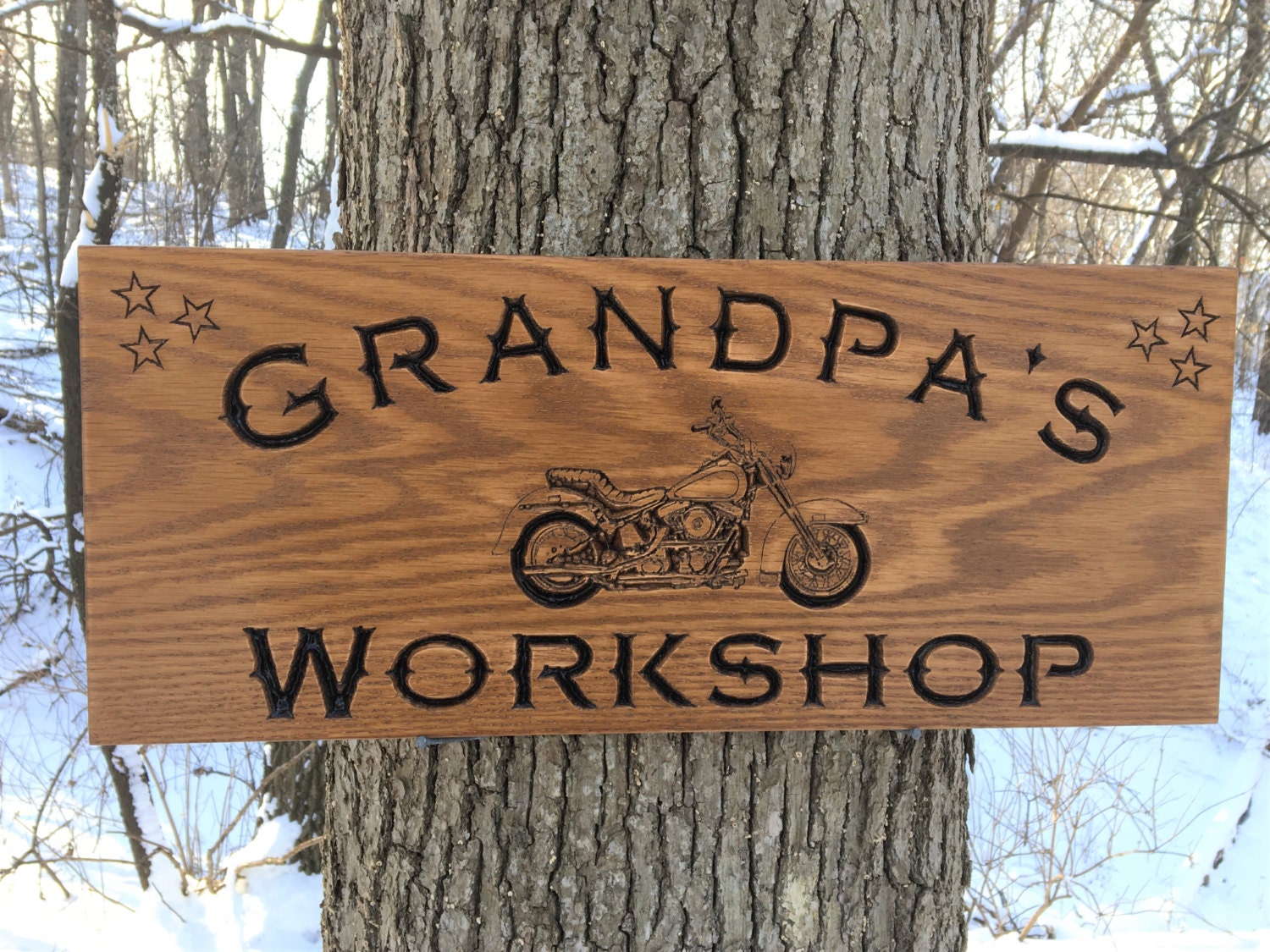 Grandpa's Workshop Custom Wood Sign with Motorcycle