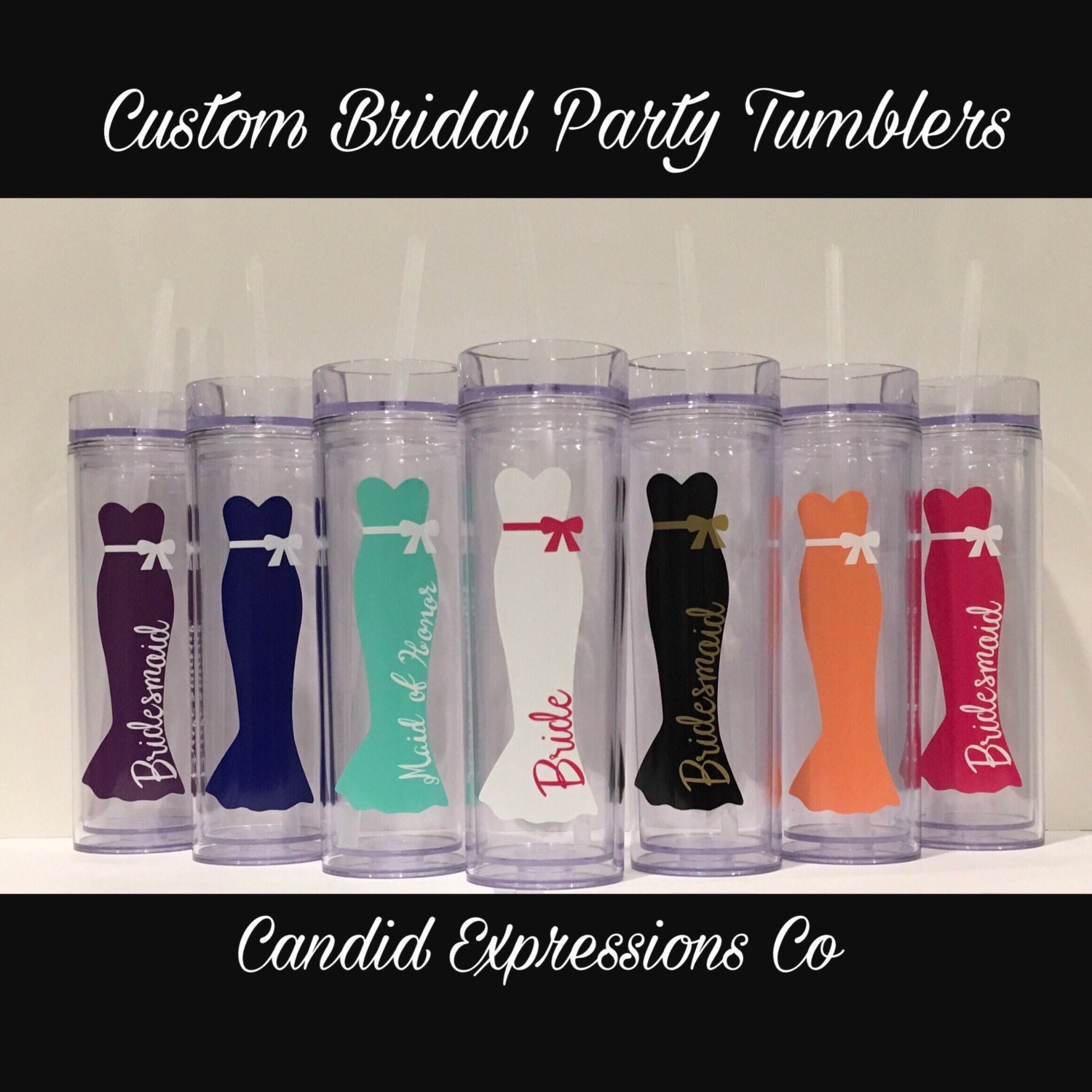 Six Bridal Party Tumblers bridesmaid by CandidExpressionsCo