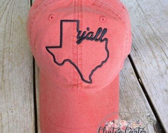 Texas Y'all Ball Cap - Texas Outline Hat - Monogram Cap - Monogram Hat - Monogrammed Cap