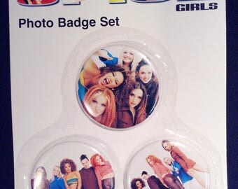 Vintage Spice Girls Photo Badge Set, Spice Girls Original (3set) Photo Badge Set, Official Spice Girls Merchandise, Spice Girls Memorabilia