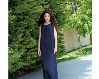 Polka dot Maxi dress - Dark Blue dress - Long dress - Polka dot dress - Summer dress - Free form dress -Romantic dress - Floor length dress