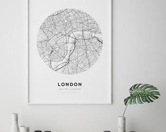London Map Poster, City Map Print, UK Map Print, London City Map, London Map Print, United Kingdom, England Map Print, Circle Map Print