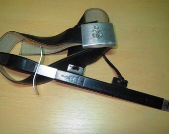 Boys Gift Metal Dirk in Black scabbard red star collection USSR toy Faux leather belt knife sheath Kids gift old vintage knives unique gift