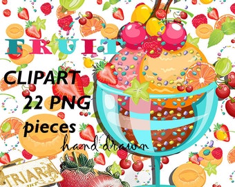 Fruit Clipart Fashion Illustrations Hand drawn Clipart Candy Clipart ice-cream Clip art Party Clipart strawberry Cherries Summer Clipart