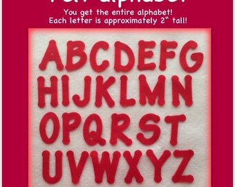 Red felt alphabet, A-Z entire alphabet 26 letters precut die cut upper case scrapbooking cardmaking craft set banner letter 2 inch card