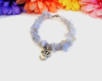 Blue Lace Agate Bracelet – Crystal Healing, Throat Chakra Stone, Handmade Beaded Gift