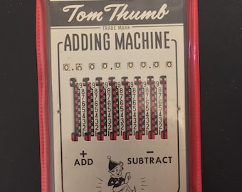 Vintage Tom Thumb Adding Machine w/Case, Instructions, Stylus - Works - Old School Calculator