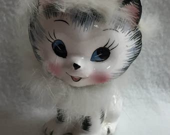 Lipper and Mann Black and Cream Cat with Fur Figurine (#038)