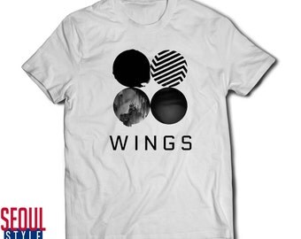 BTS Wings Logo Bangtan Boys K-Pop Idol Unisex Korea Short Sleeve White Cotton T-Shirt Sizes S, M, L & XL