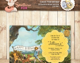 Classic Winnie the Pooh Birthday Invitation - Custom Digital Invitation 4x6- Pooh Party, Classic Pooh Invite, Classic Pooh, Winnie the Pooh