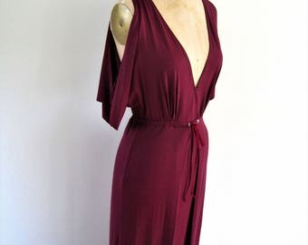 BELLE Raspberry Jersey Maxi Dress with Cold Shoulder