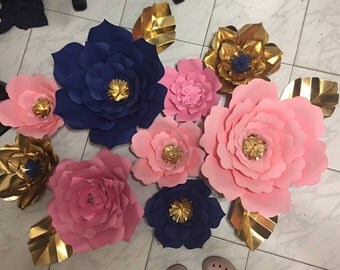 9 Paper flowers for backdrop, any color