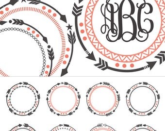 5-arrow Monogram Frames Vector Digital Cut Files Svg Dfx Eps Png Silhouette SCAL Cricut Printable Download Paper Vinyl Die Cutting JB-408