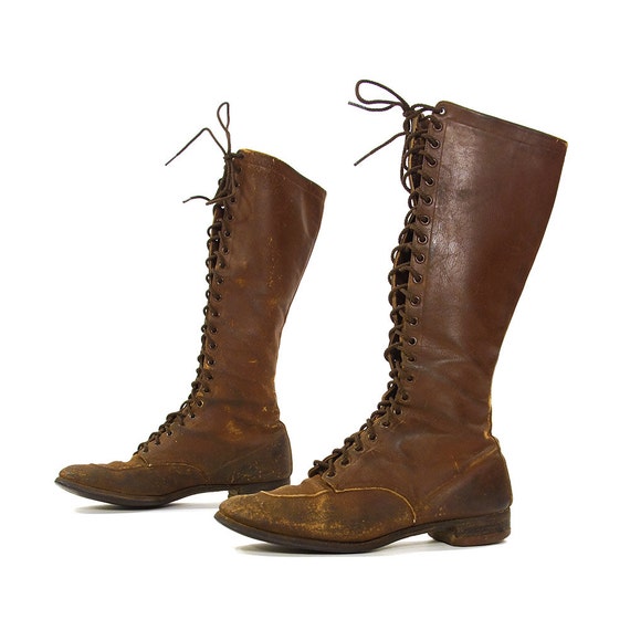 1930s Lace Up Military Boots / Antique Distressed Brown