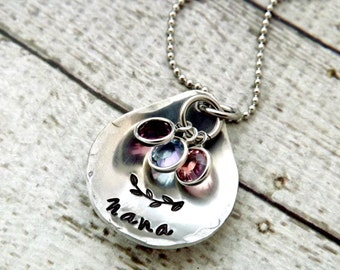personalized necklace- nana necklace-Grandmother necklace-hand stamped jewelry-birthstone necklace - mom necklace - nana gift