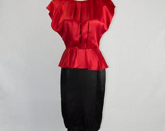 Vintage 1980s Bombshell Peplum Wiggle Dress Red and Black by All That Jazz M