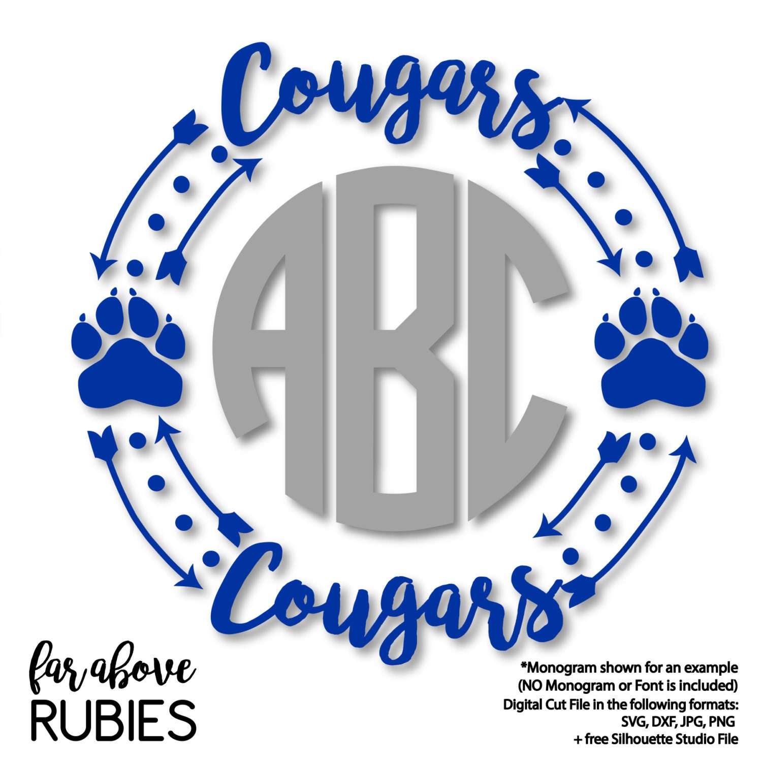 tumblers party Cougars Monogram Team Print Paw Arrows Frame with Wreath