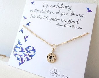 Compass BRACELET, High school grad gift, college graduation gift for her, otis b, Go Confidently Thoreau quote, congratulations graduate