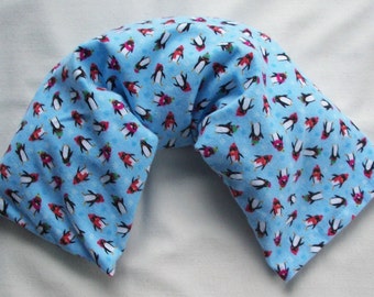 Rice Filled Heating Pad - Hot or Cold Therapy Pack - Tiny Penguins Flannel Cover