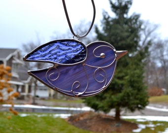 Purple Passsion Songbird Stained Glass Suncatcher Lavender bird suncatcher