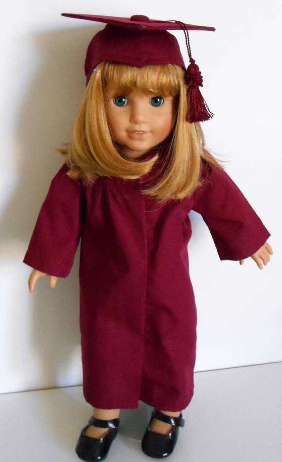 Burgundy graduation cap and gown fits 18 dolls like