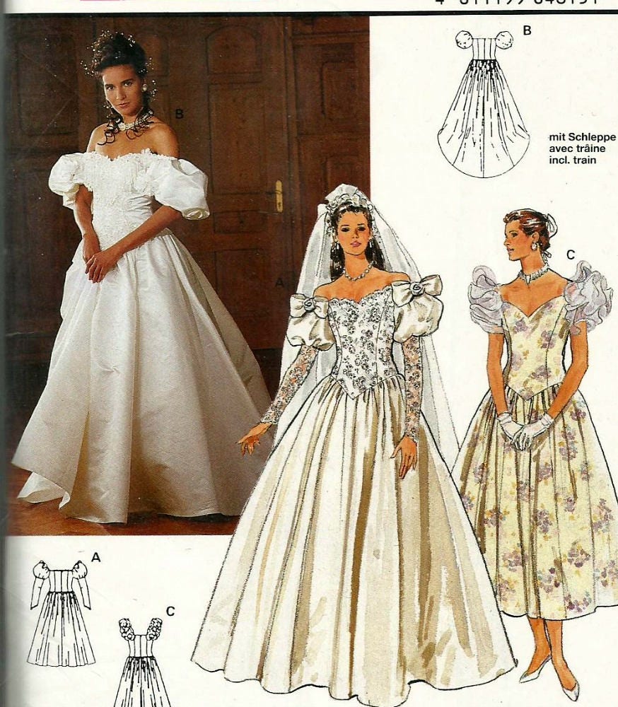 Vintage 80s Burda  Couture 4815 UNCUT Misses Wedding  Dress  with