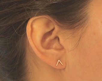 14k Gold V Stud Earring Sterling Silver Brass earrings chevron stud earrings V silver arrow post earrings geometric studs point sharp 0257
