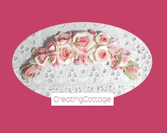 Unique Furniture Applique Large Arched Swag of Pink Roses and Rosebuds, Shabby Chic Furniture Overlay, OOAK Sculpture by CreatingCottage