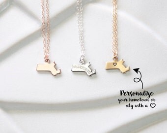Gold Charm Necklace Massachusetts State, State Charm Bracelet Massachusetts, State of Massachusetts Bracelet