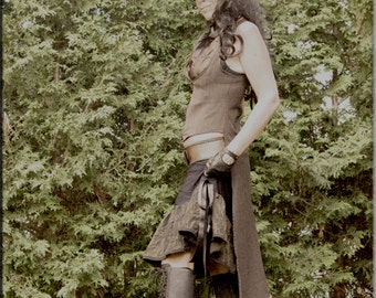 Vest - Steampunk - Burning Man - Tailcoat Under Bust Vest - Bohemian - Playa Wear - Gypsy - Brown Cotton - Dandy Fashion - Size Small