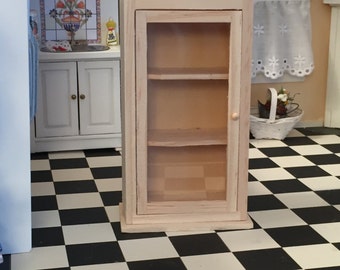 Miniature Wood Jelly Cupboard, Glass Door Cabinet With Shelves, Unfinished Wood, Pantry, Dollhouse Miniature Furniture, 1:12 Scale