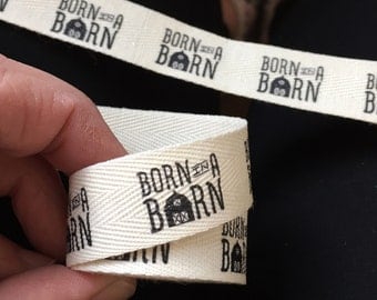 Twill, Three-Quarter Inch Ribbon, Spool - Flat or Folded, CUSTOM Printed Sew-in Fabric Label (natural and white)