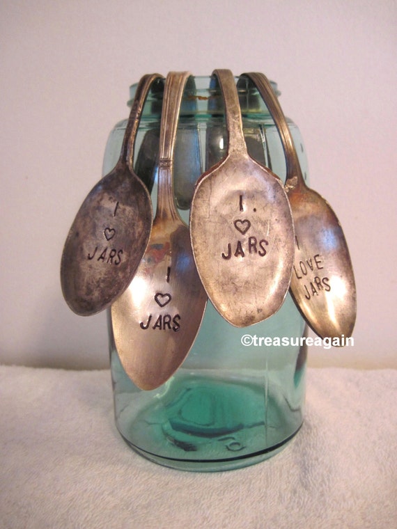 Mason Jar Spoon I Love Jars Vintage Hand Stamped by treasureagain