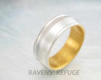 knife edge platinum wedding band with 24k gold liner and hammered edges handmade mens - Handmade Wedding Rings knife edge platinum wedding band with 24k gold liner and hammered edges handmade mens - Handmade Wedding Rings