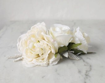 Bridal Flower Hairpiece, Rose Hair Comb, Hair Flowers, Floral Headpiece, White Ivory Hair Comb, Wedding Headpiece, Flower Hair Clip