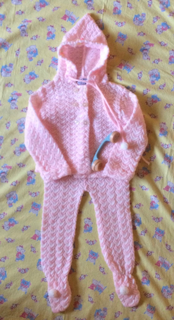 Vintage acrylic baby girl knit suit by Lerner, Japan, stretch, winter baby girl