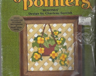Vintage Needle Pointers Sunset Designs Begonia Needlepoint Kit, 1976