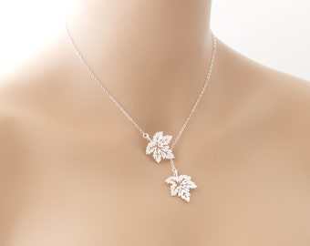 Maple Leaf Necklace, Lariat Necklace, Maple Leaf Jewelry, Wedding Jewelry, Lariat Jewelry, Silver Maple Leaf, Gift For Her, Canadian Jewelry