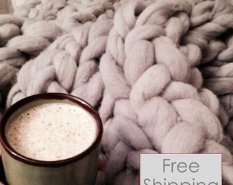 Chunky knit merino wool blanket, FREE SHIPPING, knitted blanket, Super bulky blanket, Large knit blanket, chunky blanket, lots of options