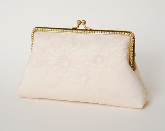 Blush Chantilly Bridal Clutch / Bridesmaid Clutch Purse / Personalized Clutch / Wedding Lace Clutch