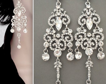 Long chandelier earrings - Crystal earrings - 4 1/2" long - Brides earrings - Wedding earrings - Statement earrings ~ Pageant, Prom earrings
