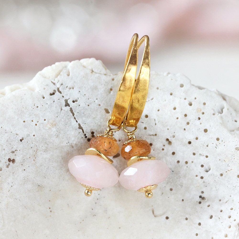 Rose Quartz Earrings - Pink Gemstone Earrings - November / January Birthstone - Drop Earrings Handmade - Imperial Topaz Earrings