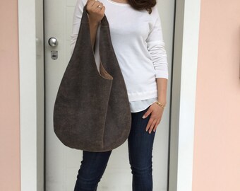 Hobo leather bag/ Distressed leather bag/ Shoulder leather bag/ Brown hobo bag